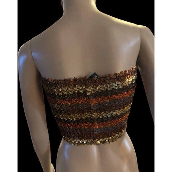 VTG 70s Toppettes By A. Brod Sequins Striped Silver Black Rainbow Disco Tube Top - Picture 4 of 10